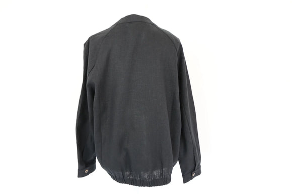 Black rayon linen bomber jacket
