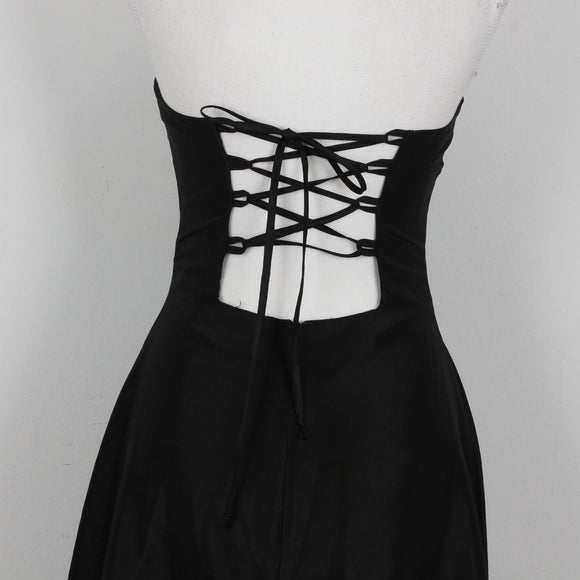 Black Strapless Lace-Up Evening Gown | Size 32