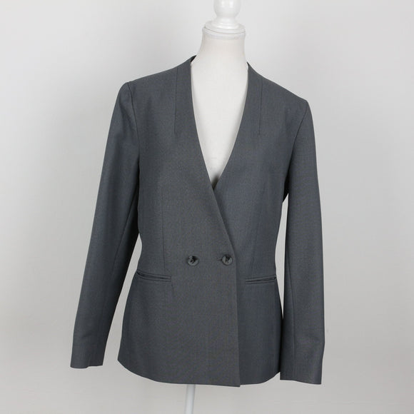 Grey Double-Breasted Single-Button Blazer | Size 34