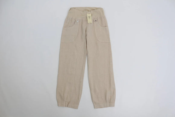 Cream cuffed leg 100% linen pants