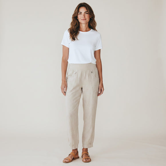 Cream 100% Linen Cuffed-Leg Pants | Sizes XS, S & XXL | Brand New
