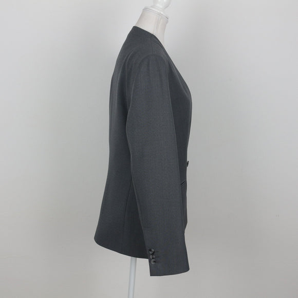 Grey Double-Breasted Single-Button Blazer | Size 34