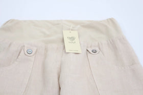Cream cuffed leg 100% linen pants - 0
