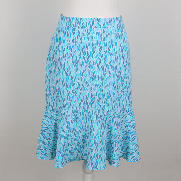 Blue Leaf Print Flare Skirt | Size 34