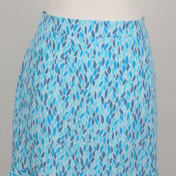 Blue Leaf Print Flare Skirt | Size 34