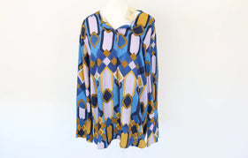 Long sleeve blue, pink and yellow blouse - XL