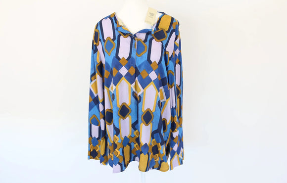 Long sleeve blue, pink and yellow blouse - XL