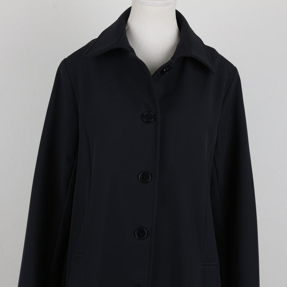 Navy Blue Soft-Touch Mid-Length Button Coat | Size 34