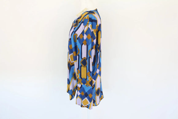 Long sleeve blue, pink and yellow blouse - XL