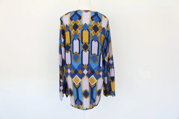 Long sleeve blue, pink and yellow blouse - XL