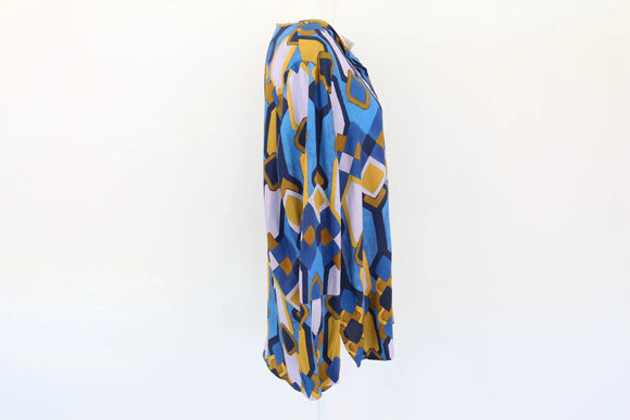 Long sleeve blue, pink and yellow blouse - XL