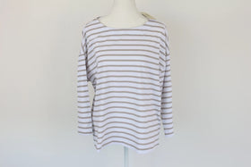 Beige stripe round neck long sleeve t-shirt - XL