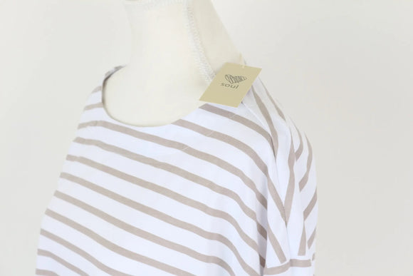 Beige stripe round neck long sleeve t-shirt - XL