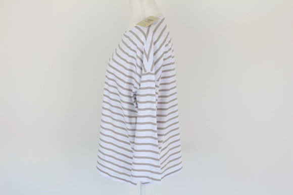 Beige stripe round neck long sleeve t-shirt - XL