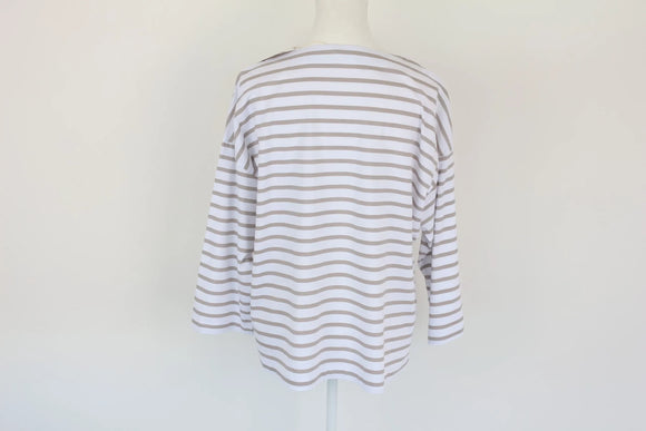 Beige stripe round neck long sleeve t-shirt - XL