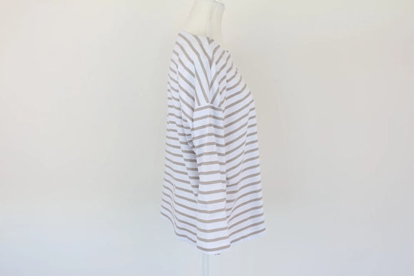Beige stripe round neck long sleeve t-shirt - XL