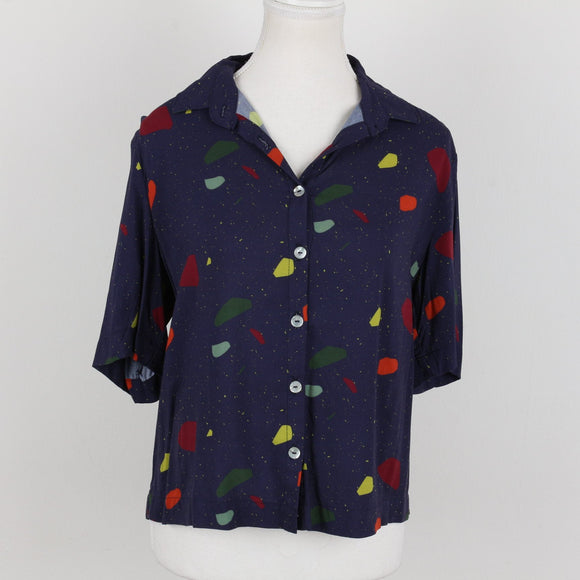 Navy Graphic Cropped Shirt | Size 32