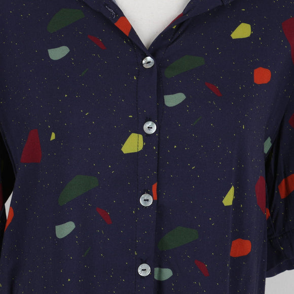 Navy Graphic Cropped Shirt | Size 32