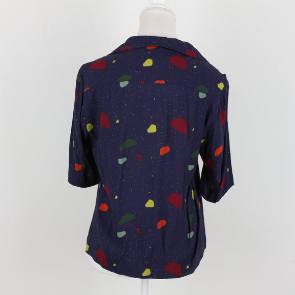 Navy Graphic Cropped Shirt | Size 32