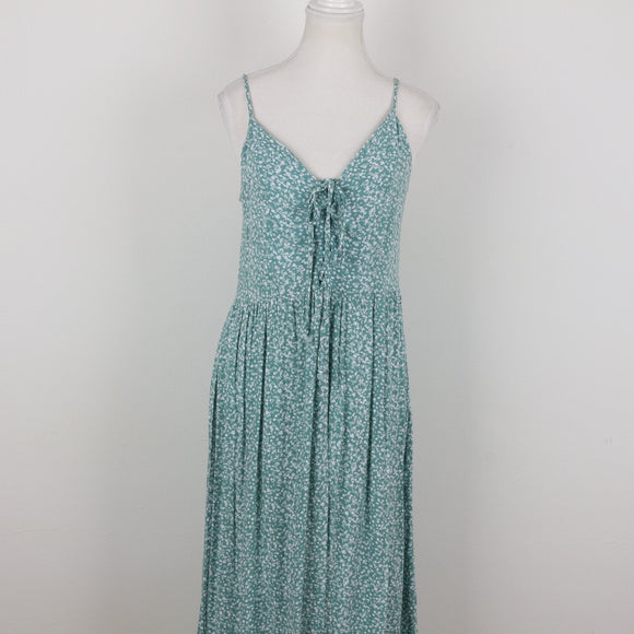 Green and white floral strappy midi dress - 10