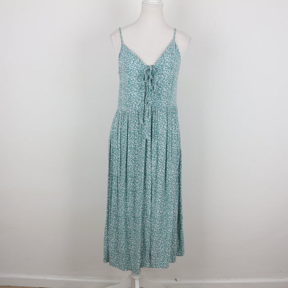 Green and white floral strappy midi dress - 10