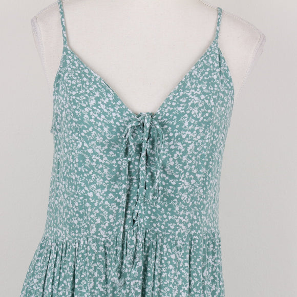 Green and white floral strappy midi dress - 10