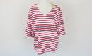 Red stripe v-neck t-shirt - L-1