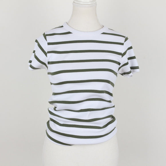 White & Green Ribbed Top | Size L