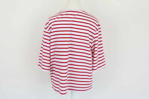 Red stripe v-neck t-shirt - L