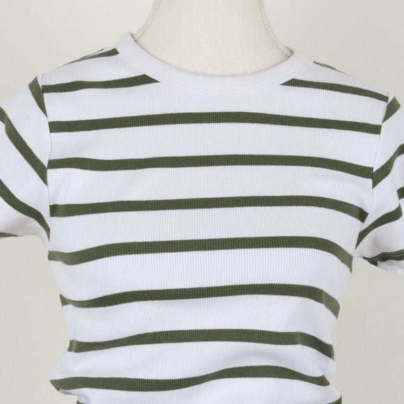 White & Green Ribbed Top | Size L
