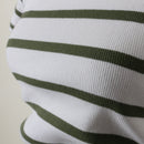 White & Green Ribbed Top | Size L-2