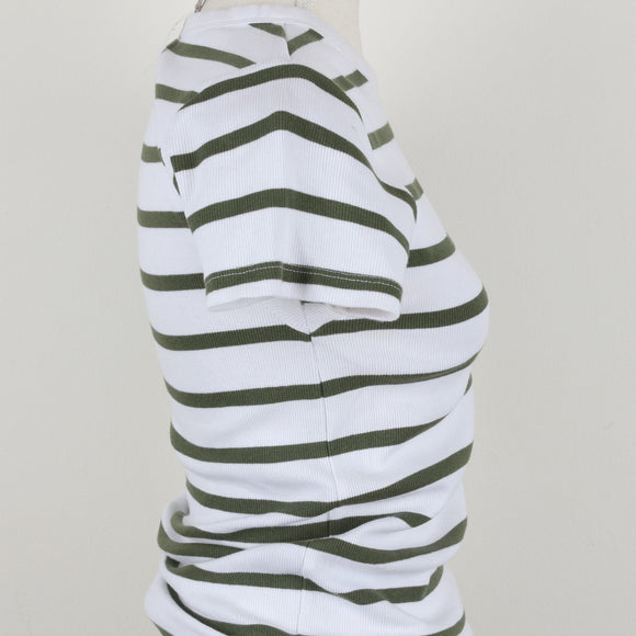 White & Green Ribbed Top | Size L