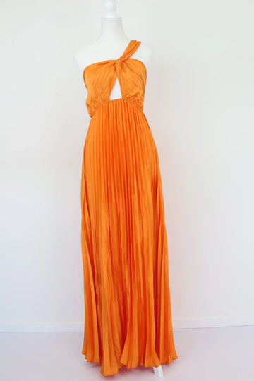 Orange Satin One-Shoulder Pleated Maxi Dress | Sizes M & L | Brand New
