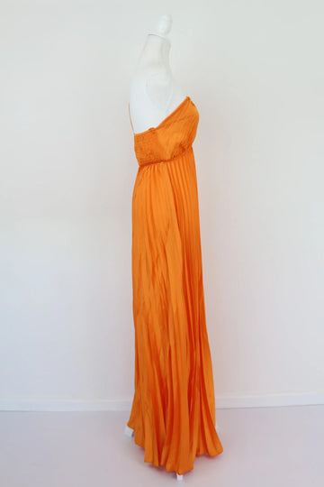 Orange Satin One-Shoulder Pleated Maxi Dress | Sizes M & L | Brand New - 0