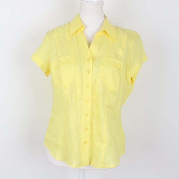 Marks & Spencer Yellow Linen Short Sleeve Fitted Shirt | Size 10
