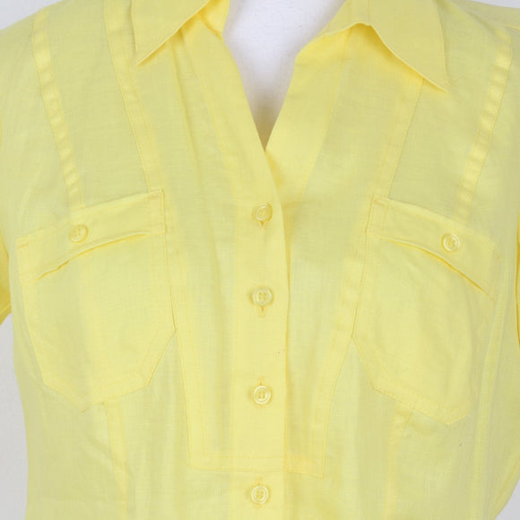 Marks & Spencer Yellow Linen Short Sleeve Fitted Shirt | Size 10