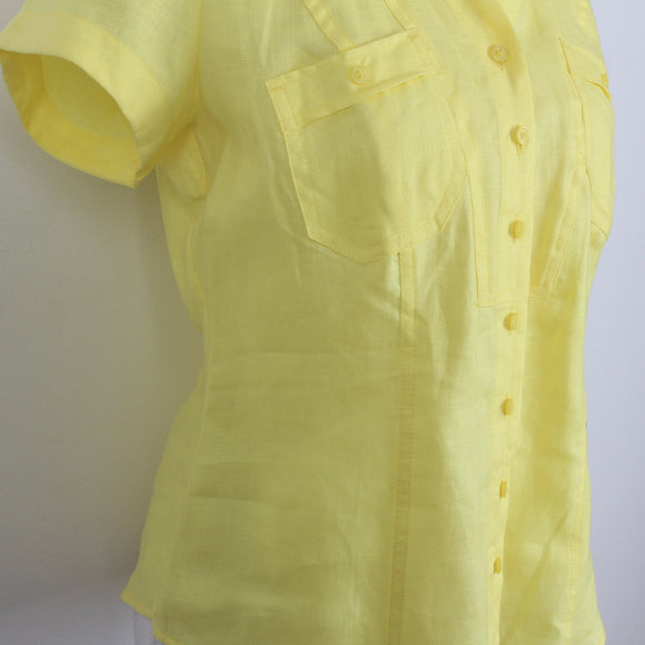 Marks & Spencer Yellow Linen Short Sleeve Fitted Shirt | Size 10