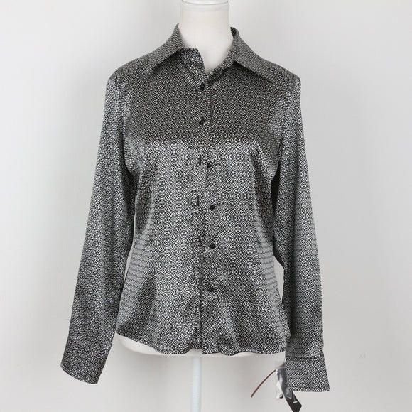 Monsi Woman Black & White Satin Blouse | Size 32