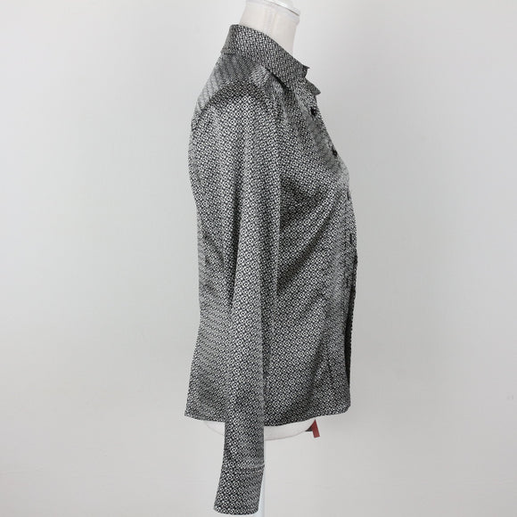 Monsi Woman Black & White Satin Blouse | Size 32