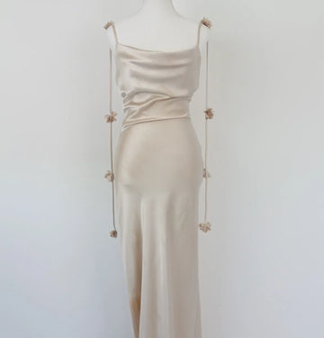 Cream Satin Floral-Draped Dress | Sizes M–XL | Brand New
