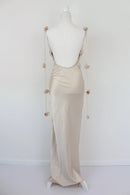 Cream satin dress with flower draping-3