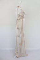 Cream satin dress with flower draping-4
