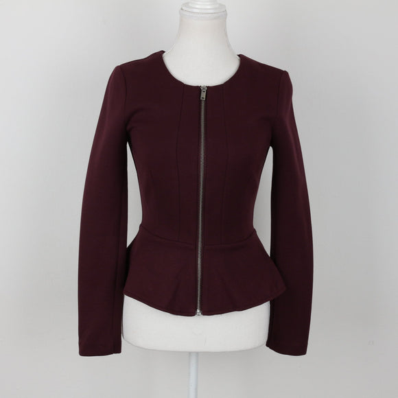 Maroon Poplin Zip-Up Jacket | Size 34