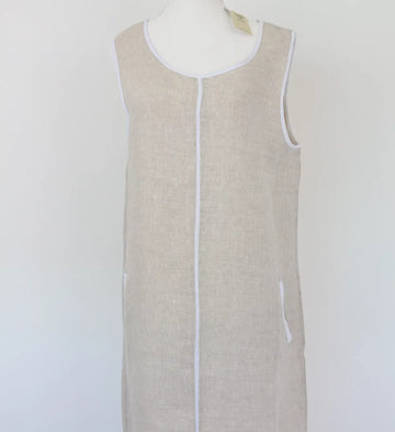 Beige & White 100% Linen Dress | Sizes XS & XL | Brand New
