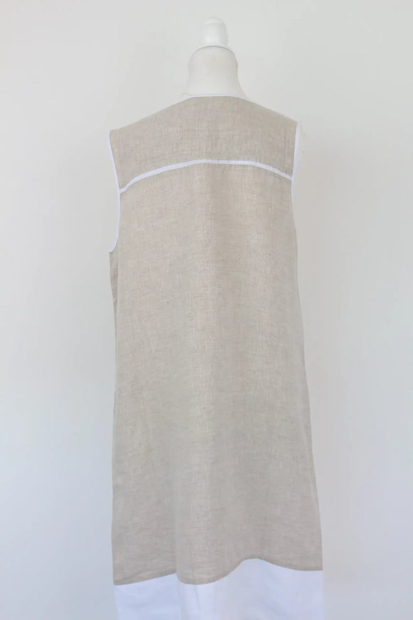 Beige and white 100% linen dress