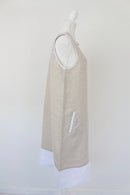 Beige and white 100% linen dress-5
