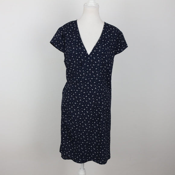 H&M Navy Blue Floral Wrap Dress | Size L – Secondhand