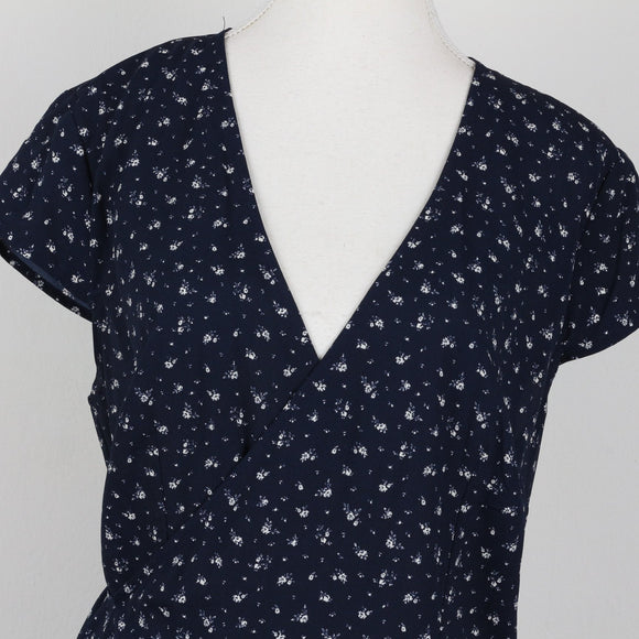 H&M Navy Blue Floral Wrap Dress | Size L – Secondhand