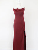 Maroon satin slip dress with open back-1