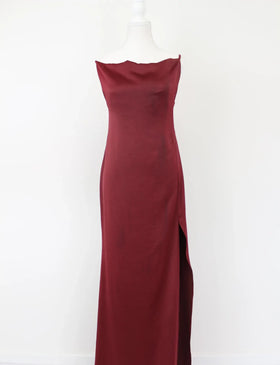 Maroon satin slip dress with open back